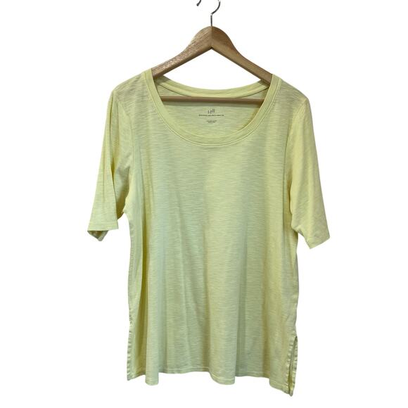 J. Jill Pima Cotton Scoop Neck Elbow Sleeve Tee Yellow Sz Large Soft Relaxed Fit - Picture 1 of 4